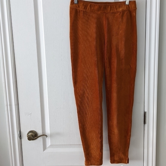 Simons velour velvet cordoroy leggings pants rust brown size Large C5 - Picture 4 of 8